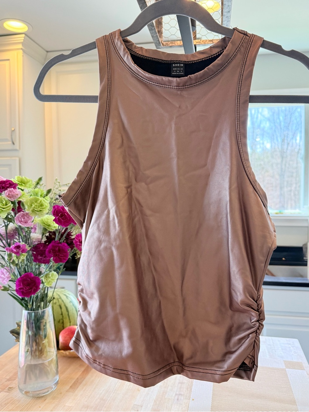 SHEIN Chocolate Brown Faux-Leather Tank Top $8